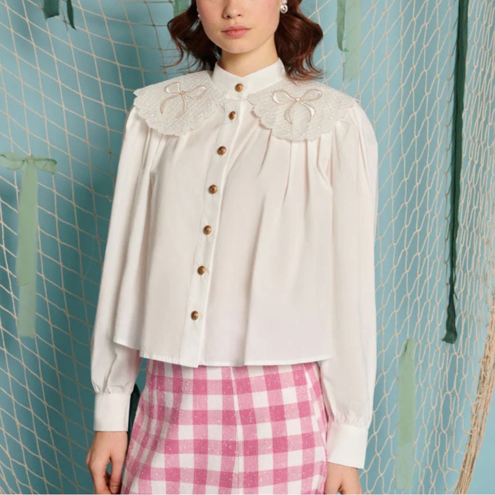 Sister Jane Pearl White Blouse with Lace Details